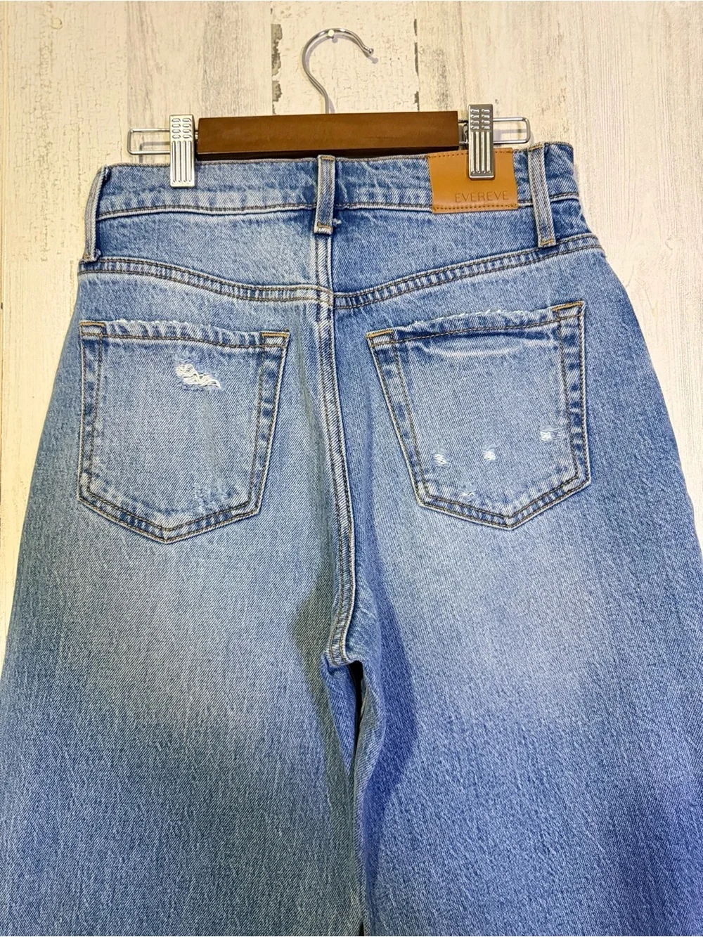 Evereve High Rise Distressed Straight Leg Ankle Jeans Size 25 Blue Denim